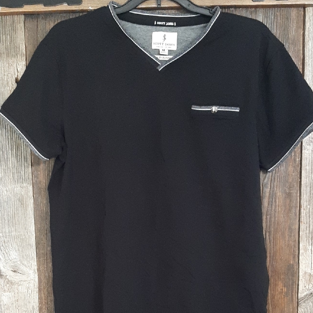 2 For $6 Scott James Black V-Neck T-Shirt with Gray Trim